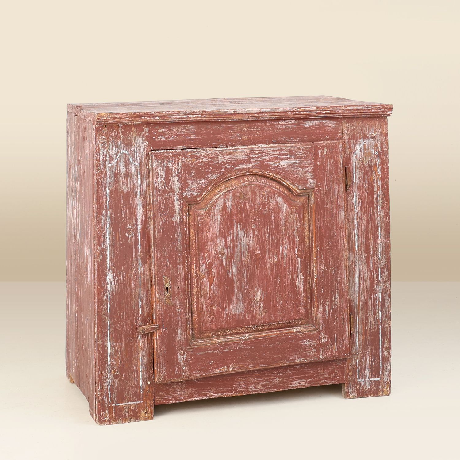 Rustic Parisian cabinet in pine wood with old burgundy paint layers, ca. 1820-img